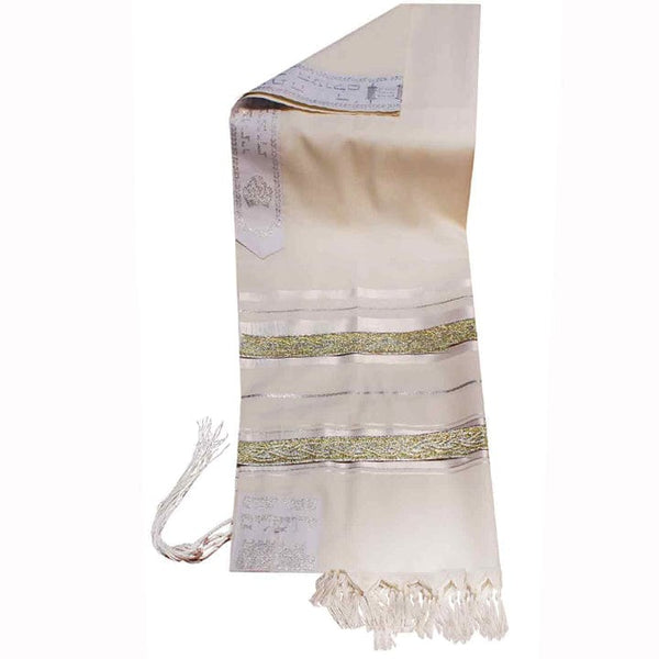 Wool Tallit with Gold Stripes and Decorative Ribbon Style # 11