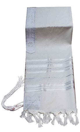 Wool Tallit White with Silver Lurex Stripes
