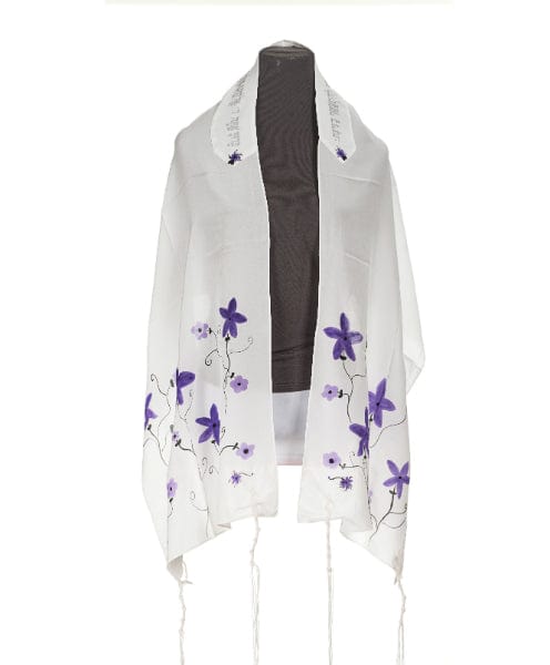Purple Flowers Silk Tallit for girl, Bat Mitzvah Tallit, Tallit for Women