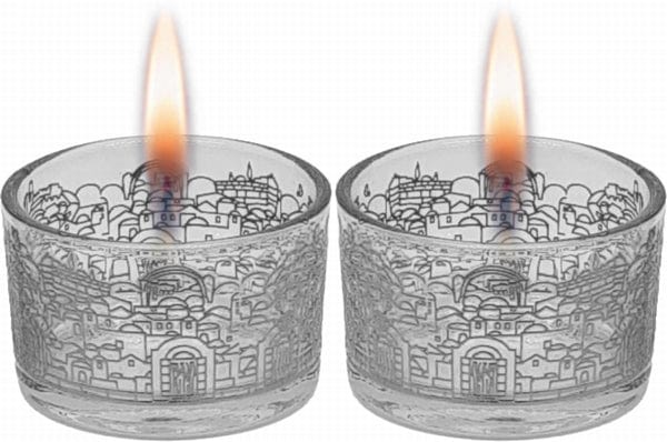 Candle Holders Glass Jerusalem Silver Decoration