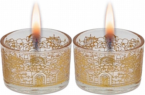 Candle Holders Glass Jerusalem Gold Decoration