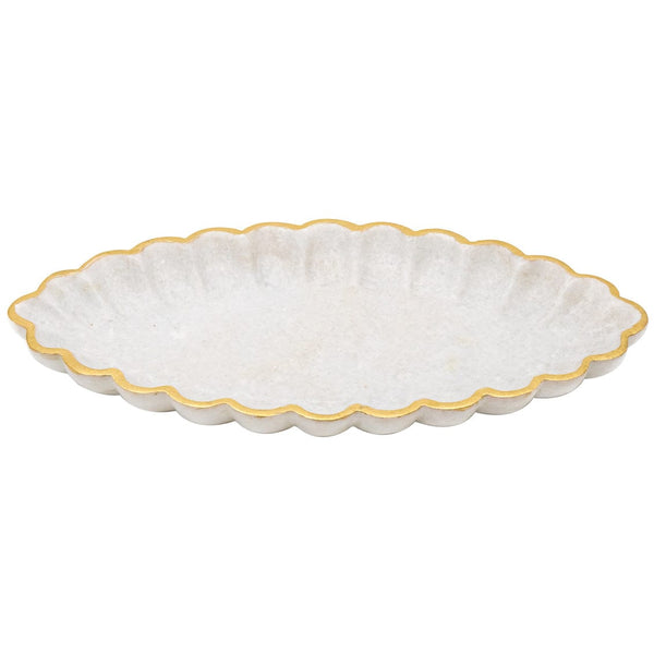 12" Oval Scalloped Marble Tray-0