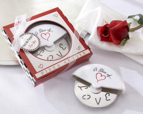 A Slice of Love Pizza Cutter & Miniature Pizza Box Favors "A Slice of Love" Stainless-Steel Pizza Cutter in Miniature Pizza Box 
