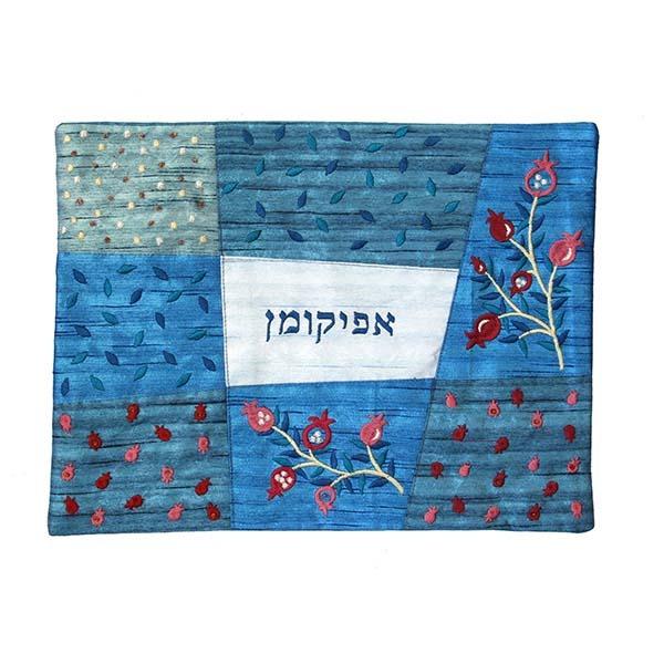 Afikoman Cover - Appliqued + Embroidery - Blue 