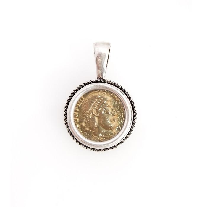 Antique Roman Coin Necklace Pendant Bronze 