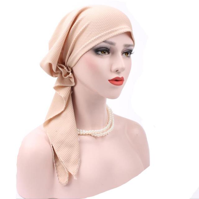 Bandanas Women Ruffle Headscarf Pre-Tied Tichel for Ladies apparel beige 