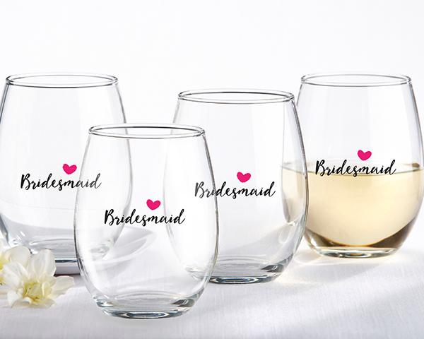 Bridesmaids Pink Heart 15 oz. Stemless Wine Glass (Set of 4) –