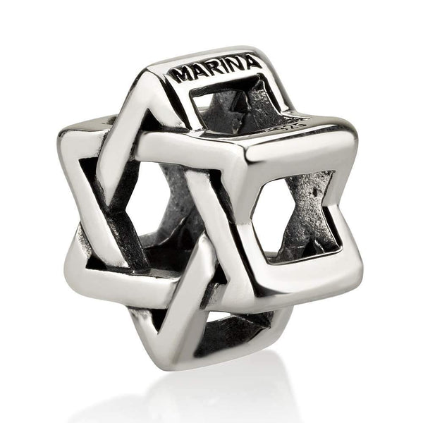 Classic Star David Bead Charm Intertwined Triangles Polished Silver Jewelry New Jewish Jewelry 