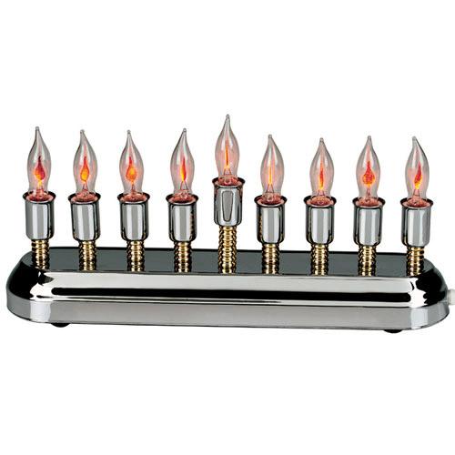 Contemporary Highly Polished Chrome Plated Electric Menorah With Flickering Bulbs Electric, Menorah 