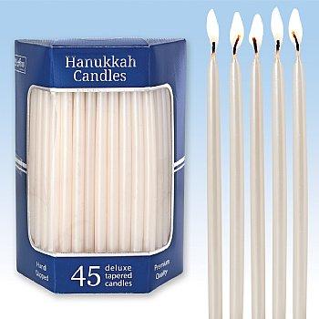 Deluxe Premium Tapered White Pearl Hanukkah Candles 