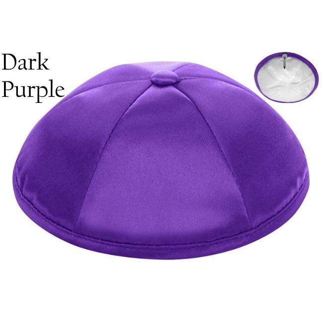 Deluxe Satin Kippahs Embroidered Logos Dark Purple Black 