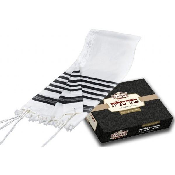 Elite Weave Edition Tallit - Pe'Er 51x72&quot; (130/180 cm) #55 Tzizit Tied Ashkenaz Thick Embroidery to 10 letters