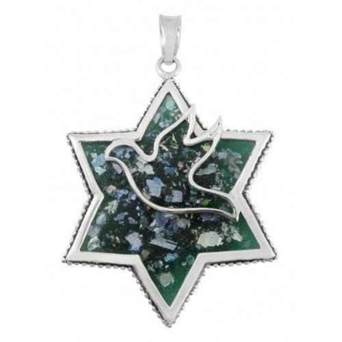 Freedom Dove In Star Of David On Roman Glass 18 inches Chain (45 cm) 