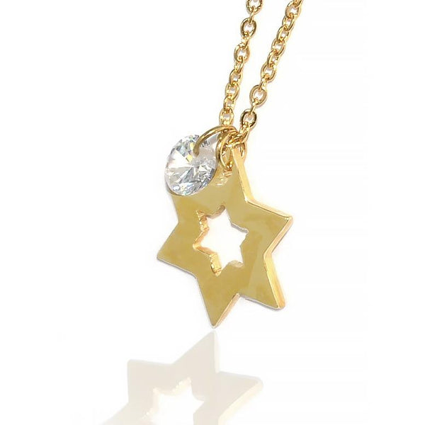 Gold-Tone Stainless Steel Jewish Star Necklace Gold-Tone Stainless Steel Jewish Star Necklace 