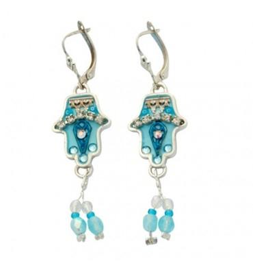 Hamsa Earrings Handcrafted in Color Tones Blue 