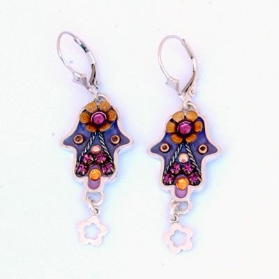 Hamsa Earrings Handcrafted in Color Tones Purple 