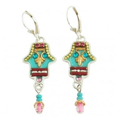 Hamsa Earrings Handcrafted in Color Tones Turquoise 