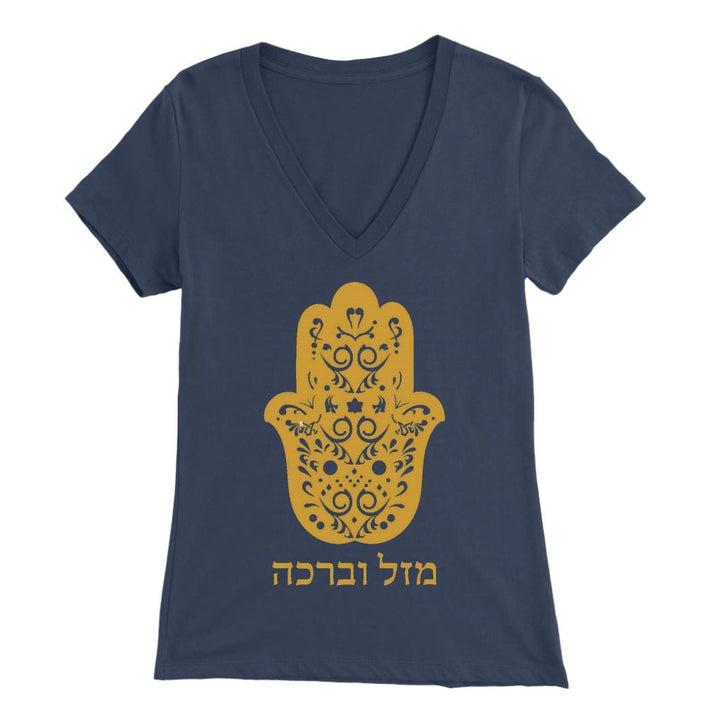 Hamsa Mazel Women's Apparel Tops T-shirt Bella Womens V-Neck Navy S