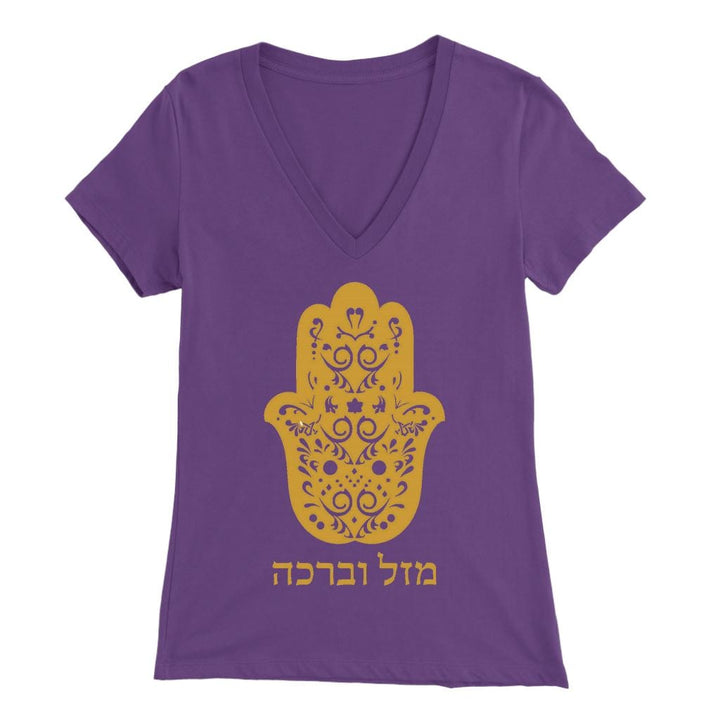 Hamsa Mazel Women's Apparel Tops T-shirt Bella Womens V-Neck Purple S