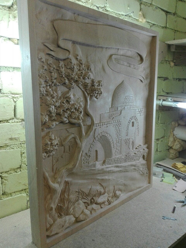 Hand Carved Wood Plaque Jerusalem in 3 Dimensions Kever Rachel 