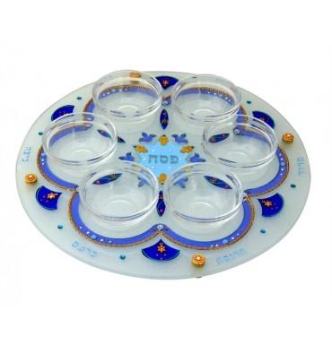 Hand Painted Passover Seder Plate Blue 
