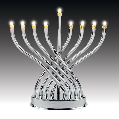 Highly Polished Chome Plated Low Voltage Electric Menorah Electric Menorahs amp; Bulbs 