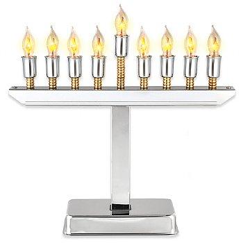 Highly Polished Chrome Plated Electric Menorah With Gold Accents 