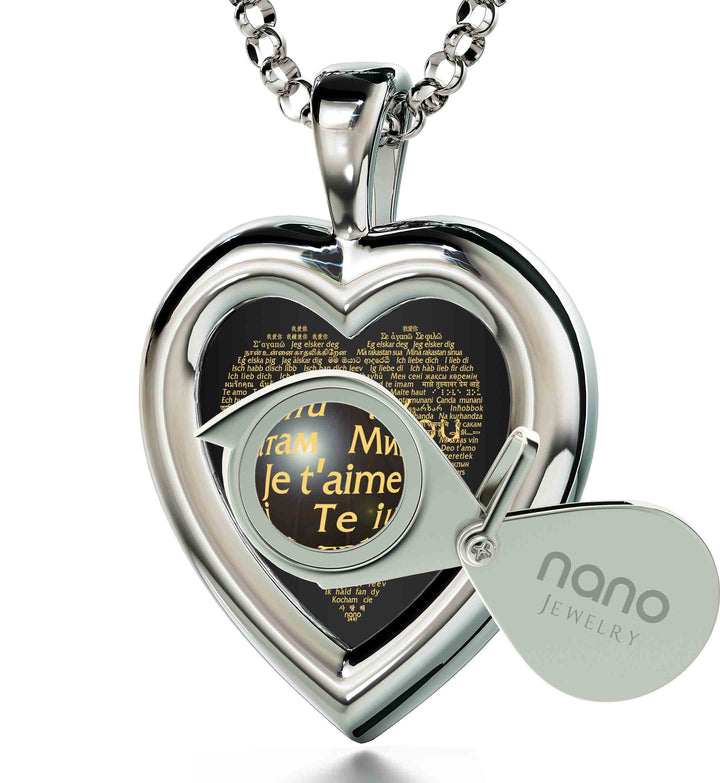 "I Love You" in 120 Languages, 925 Sterling Silver Gift, Zirconia Necklace 