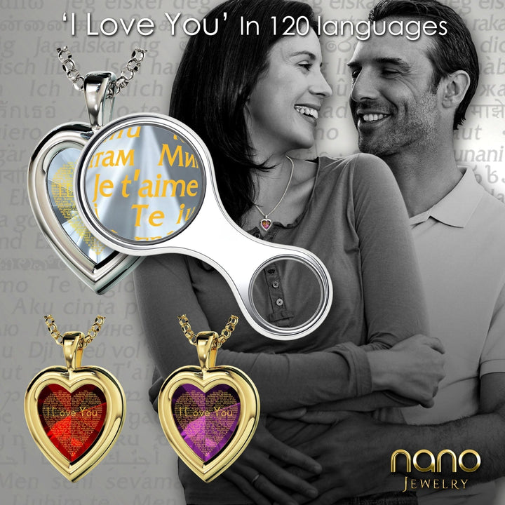 "I Love You" in 120 Languages, 925 Sterling Silver Gift, Zirconia Necklace 