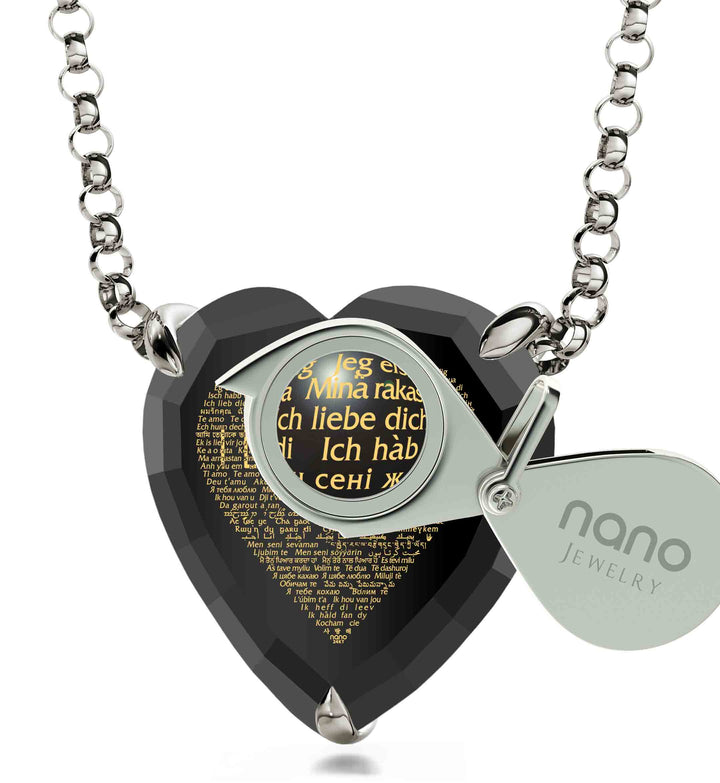 "I Love You" in 120 Languages, 925 Sterling Silver Necklace, Zirconia Necklace 