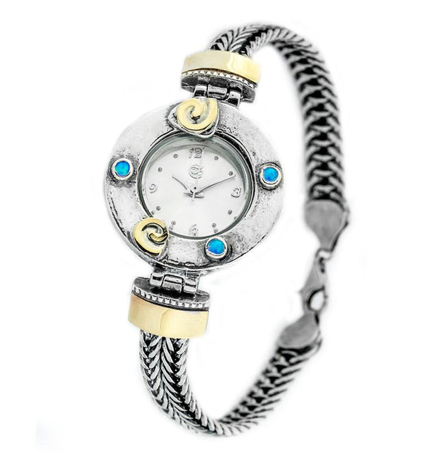 Israeli Watch Bracelet - Sterling Silver & Opal Stones 