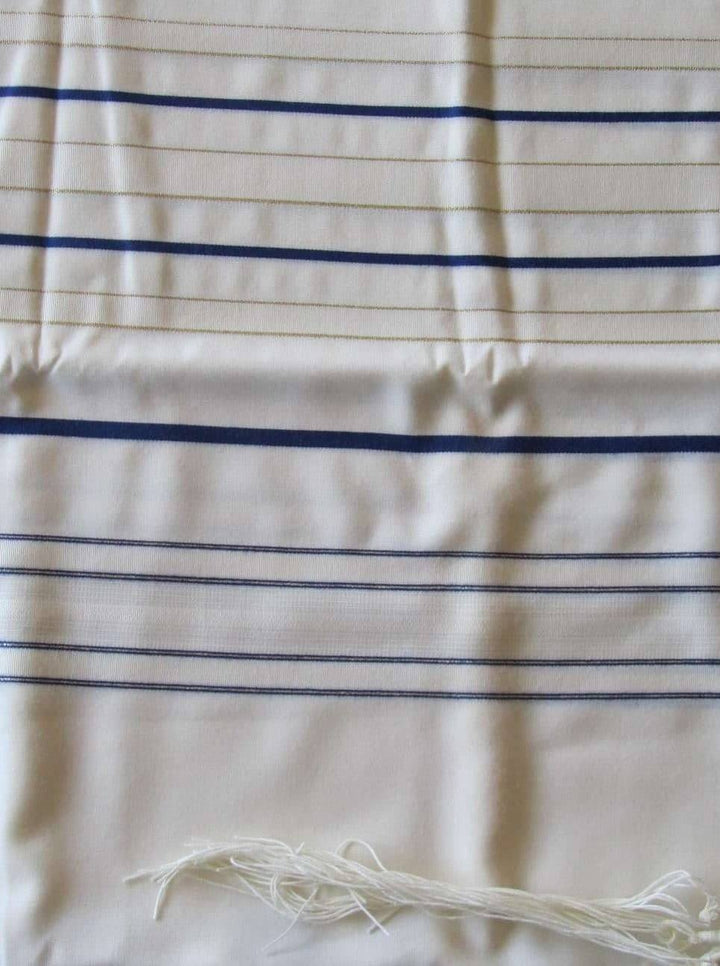 Ma'alot Wool Tallit Thin Blue Striping 