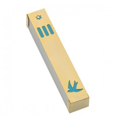 Mezuzah Cases - Flowers, Dove, Shema, Star, Tree of Life Dove Gold & Turquoise 