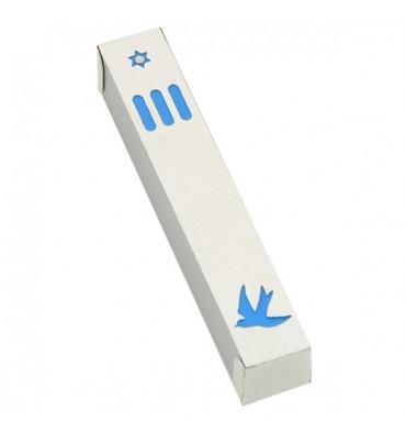 Mezuzah Cases - Flowers, Dove, Shema, Star, Tree of Life Dove Silver & Blue 