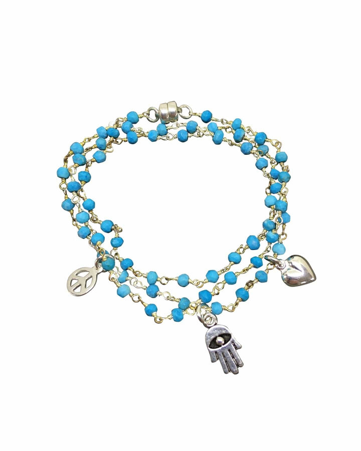 Peace, Love & Hamsa Turquoise Wrap Bracelet & Necklace Wrap Necklace/Bracelet 