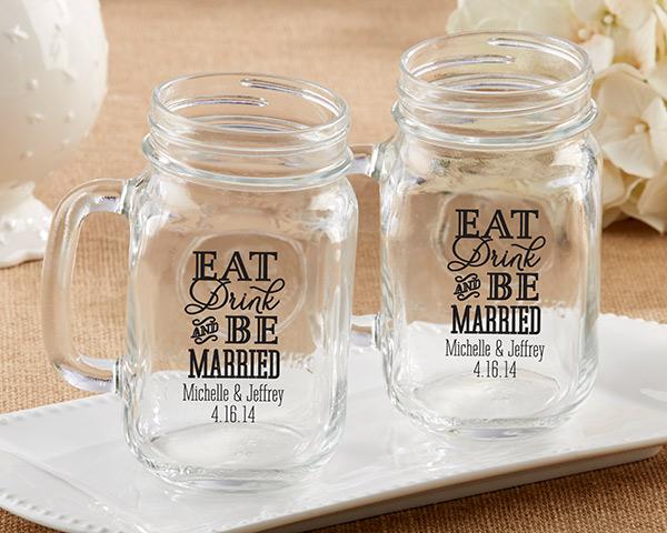 Personalized 16 oz. Stadium Cup - Adult Birthday Personalized 16 oz. Mason Jar Mug - Eat, Drink & Be Married 