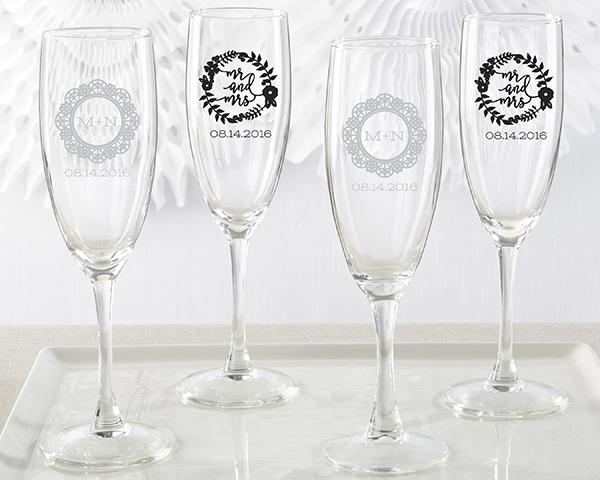 Gold Hammered Engraved Wedding Champagne Flute Set