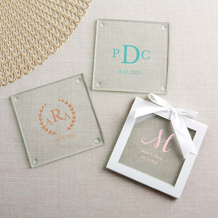 Personalized Glass Coaster - Beach Tides (Set of 12) Personalized Glass Coaster - Monogram (Set of 12) 