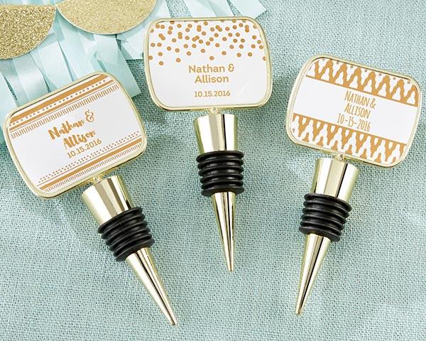 Personalized Gold Bottle Stopper with Epoxy Dome - Baby Shower Personalized Gold Bottle Stopper - Copper Foil 