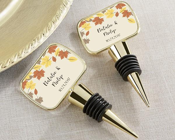 Personalized Gold Bottle Stopper with Epoxy Dome - Baby Shower Personalized Gold Bottle Stopper - Fall Leaves 