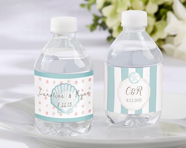 Personalized Water Bottle Labels - Kate's Nautical Wedding Collection Personalized Water Bottle Labels - Beach Tides 