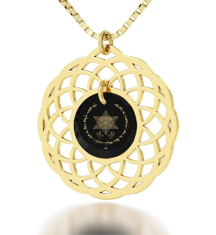 "Priestly Blessing", Sterling Silver Gold Plated (Vermeil) Necklace, Zirconia Necklace Black Jet 