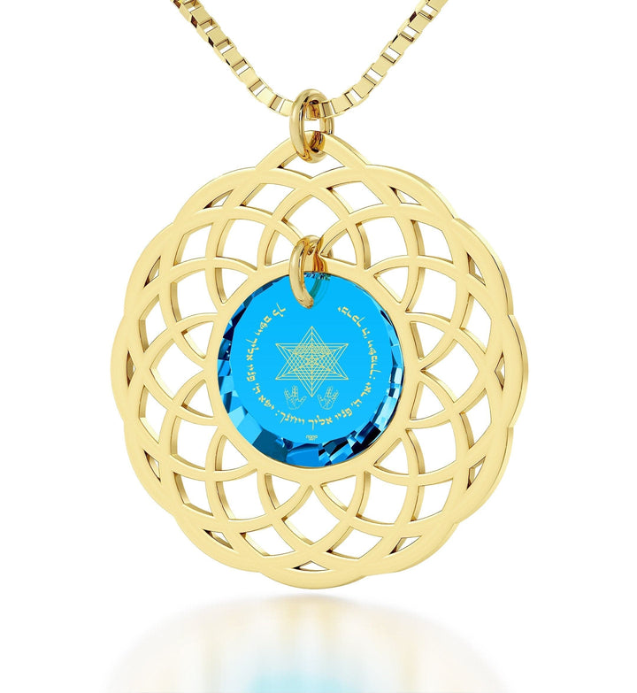 "Priestly Blessing", Sterling Silver Gold Plated (Vermeil) Necklace, Zirconia Necklace Turquoise Blue-Topaz 