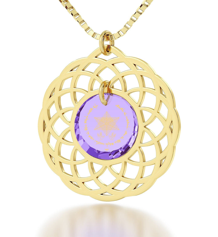 "Priestly Blessing", Sterling Silver Gold Plated (Vermeil) Necklace, Zirconia Necklace Violet Light Amethyst 