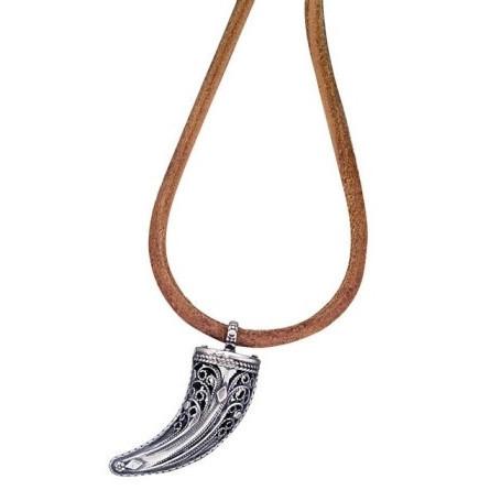 Silver Cornucopia Pendant, Silver Shofar Necklace 