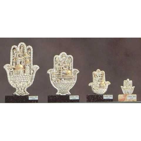 Silver & Gold Hamsa Plaque on Marble Stand 120 mm 