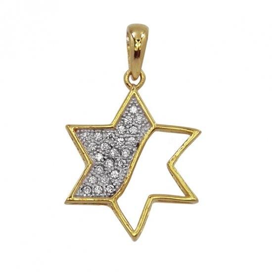 Silver & Gold Star Of David Stone Pendant Necklace 