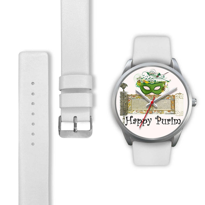 Silver Purim Wrist Watches in Colors Happy Purim! Silver Watch 