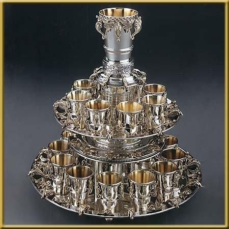 Filigree Silver Kiddush Wine Fountain, 8 Cups