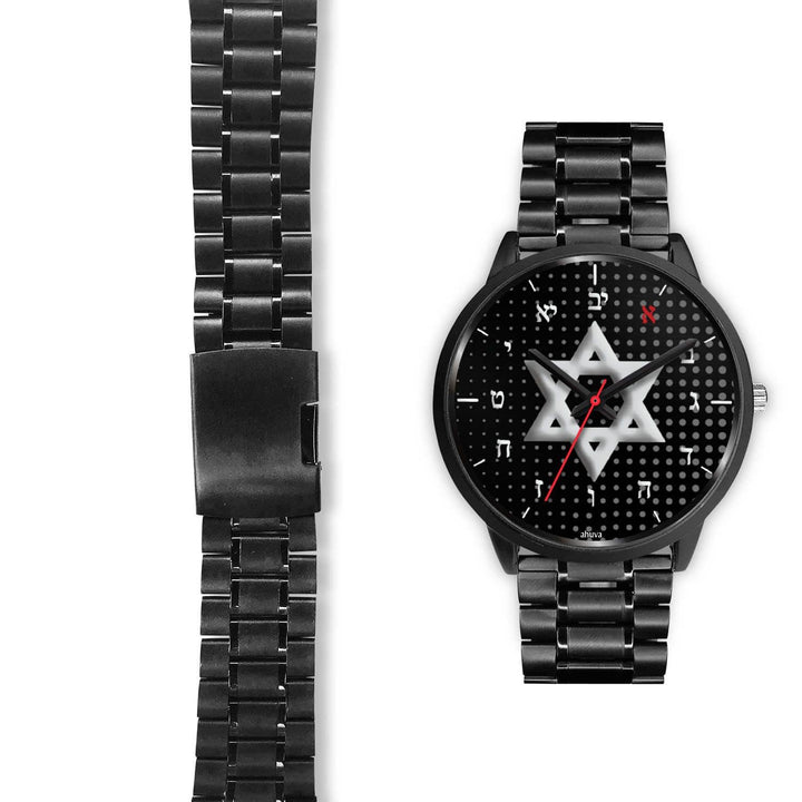Star Of David Carbon Fiber Hebrew Watch Black Watch 